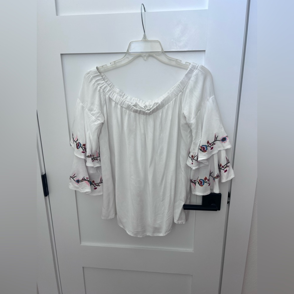 Entro Off Shoulder White Top with Floral Embroidery